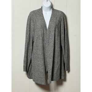 Eileen Fisher Grey Marled Organic Linen Cotton Open Front Cardigan Sweater Sz XL